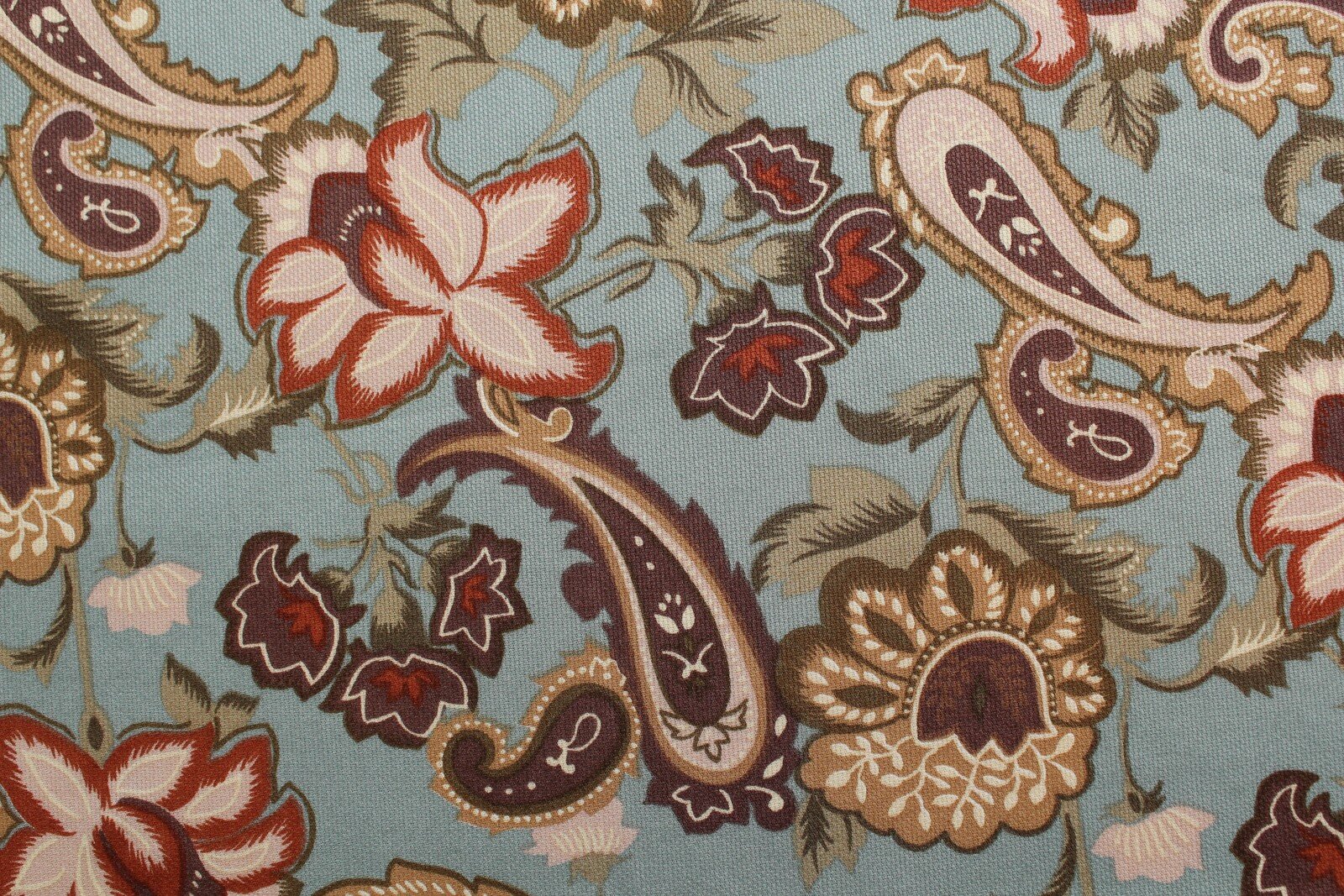 Ткань плательная крупный цветочно-вензельный рисунок коричнево-кремовый узор на мятном, ш144см, 0,5 м