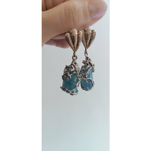 Серьги серебро, 925 проба, аквамарин, длина 5 см