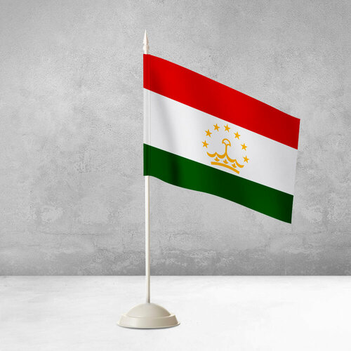 Настольный флаг Таджикистана на пластиковой белой подставке настольный флаг флаг таджикистана