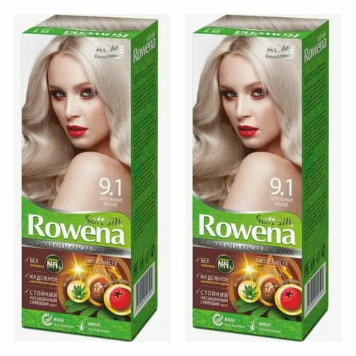 Краска для волос Rowena Soft Silk тон 9.1 пепельный блонд, без аммиака, 115 мл, 2 шт.