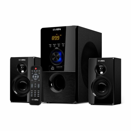 Колонки SVEN MS-2050 2.1 чёрные 30Вт + 2 x 12.5 Вт, FM-тюнер, USB/SD, дисплей, пульт ДУ, Bluetooth колонка sven ms 85