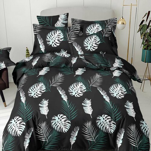 Комплект постельного белья из перкаля для 1,5-спальной кровати с наволочками 70х70, листья