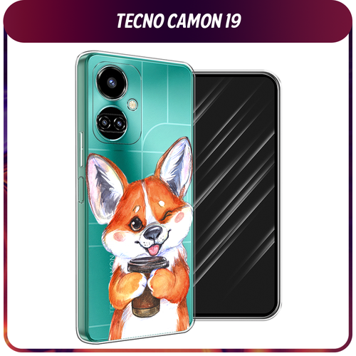 Силиконовый чехол на Tecno Camon 19/19 Pro 4G / Текно Камон 19/19 Про 4G Корги с кофе, прозрачный силиконовый чехол на tecno camon 19 19 pro 4g текно камон 19 19 про 4g собачка в шапке лягушки