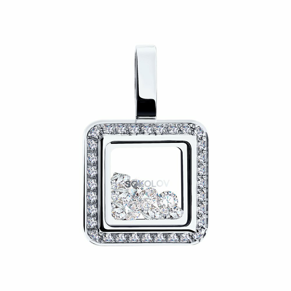 Подвеска Diamant online, белое золото, 585 проба, минеральное стекло, фианит