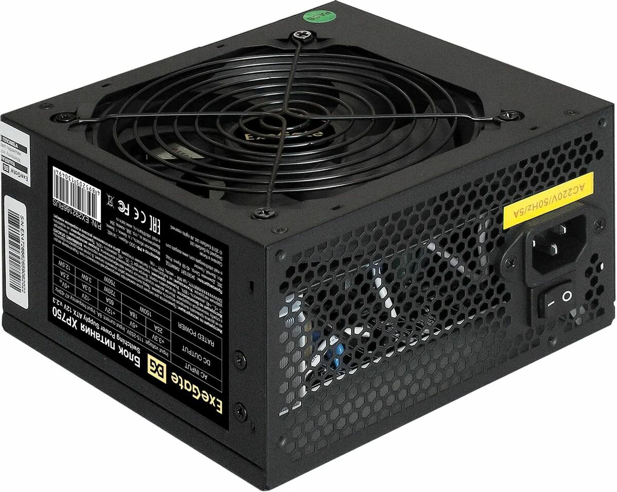 Блок питания 750W ExeGate EX292166RUS XP750 (ATX, 12cm fan, 24pin, 4+4pin, PCIe, 3xSATA, 2xIDE, FDD, black)