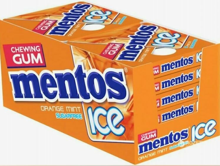 Жевательная резинка Mentos ICE Апельсин Мята без сахара 12 штук*12 грамм