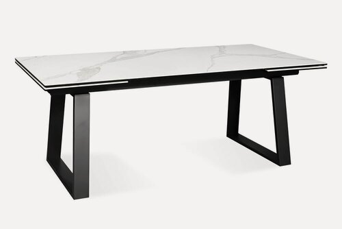 Изображение товара Стол керамический раздвижной ROVENA 200 ONIX CER на металлокаркасе, столешница керамика, цвет белый оникс, 200(300)х100 см