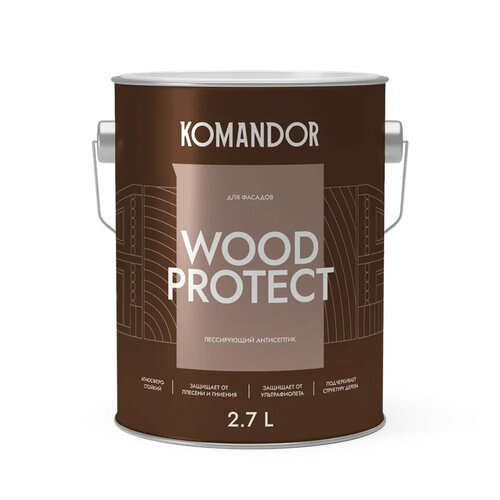 Антисептик для дерева Komandor Wood Protect лессирующий база С бесцветный 27 л 3153₽
