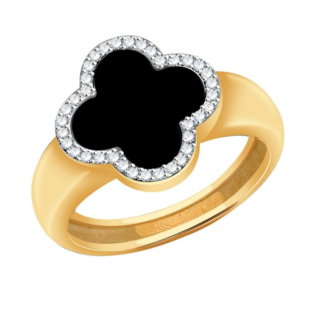 Кольцо Diamant online, золото, 585 проба, оникс, фианит