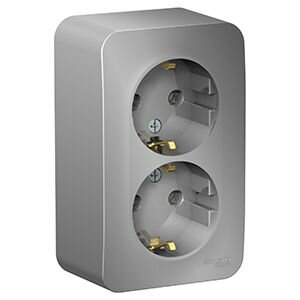 Бланка алюминий розетка открытая 2-мест заземление IP20