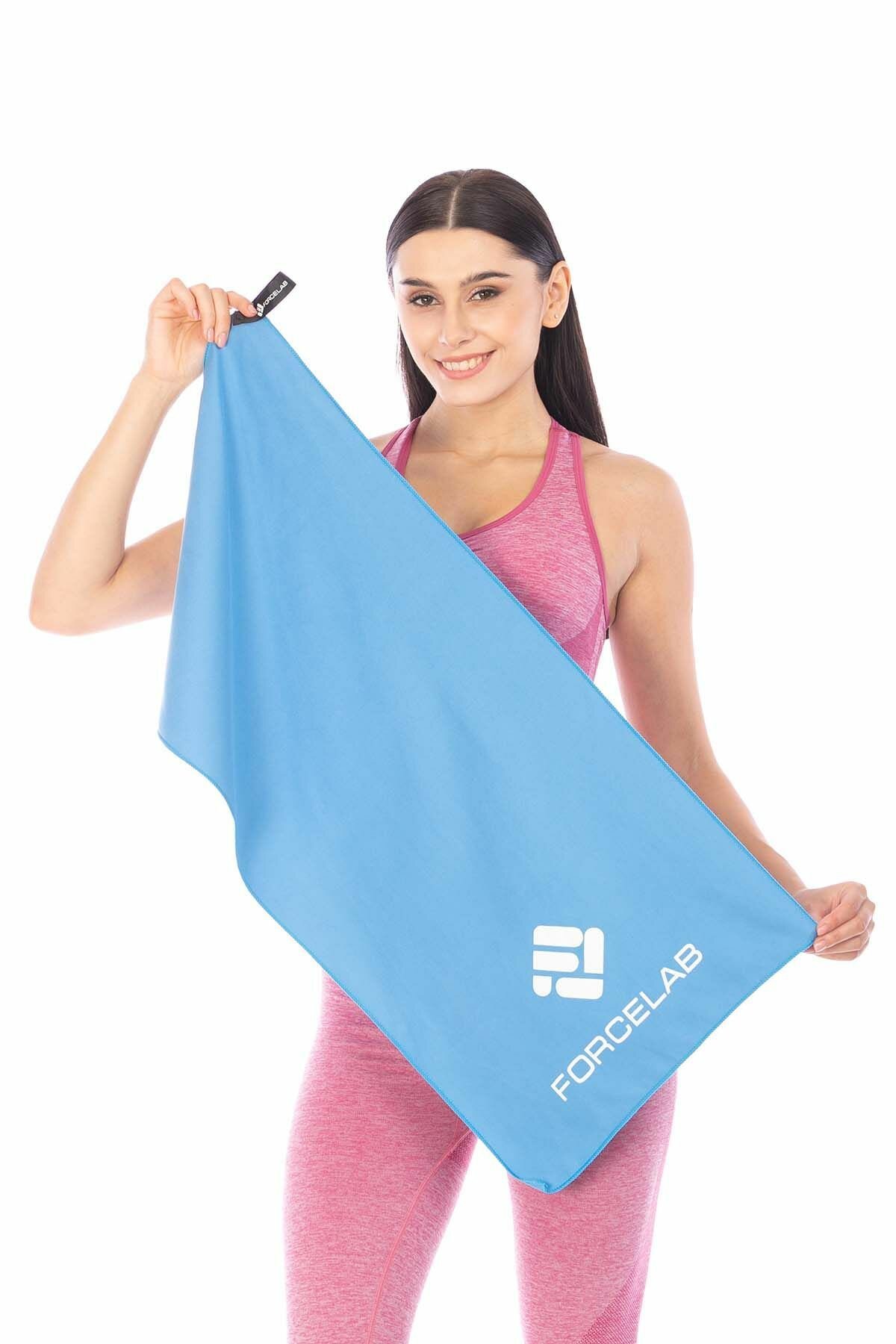 фото Полотенце FORCELAB маленькое спортивное быстросохнущее мягкое из микрофибры для бассейна, тренировок, фитнеса, спорта, для рук размер 40х80, голубое