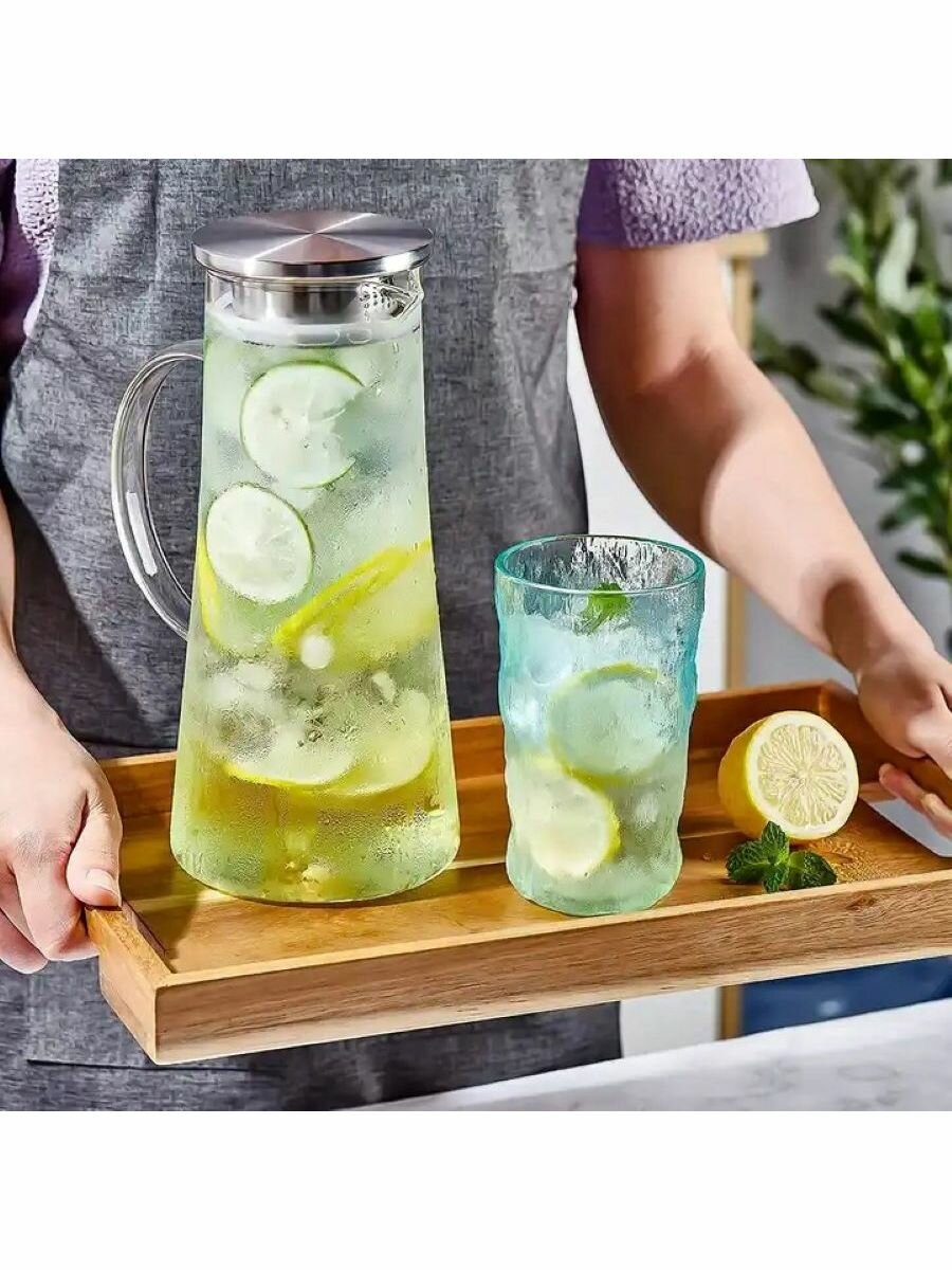 фото Графин стеклянный со стальной пробкой и ручкой 1,2 л