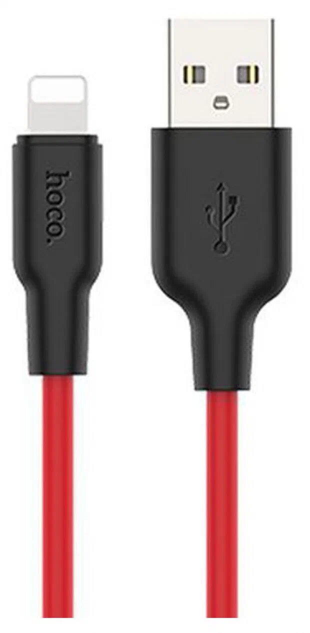 Кабель Hoco X21 Plus, USB - Lightning, 2.4А, 1м, черный/красный