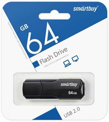 Флеш-диск 64 GB SMARTBUY Clue, USB 2.0, черный, SB64GBCLU-K