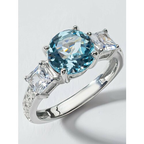 Перстень KAPLI jewelry серебро 925 проба родирование фианит топаз размер 165 ширина 2 мм голубойсерый 4428₽