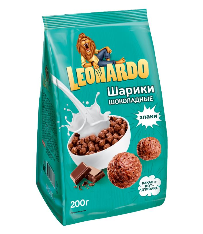 Сухой завтрак шарики Leonardo рисово-кукурузные шоколадные 200 г