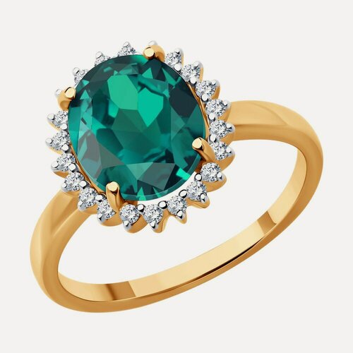 Изображение товара Кольцо, красное золото, 585 проба, бриллиант, изумруд