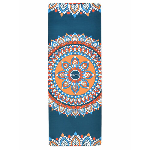 Коврик для йоги спортивный, каучук, микрофибра, синий с узором