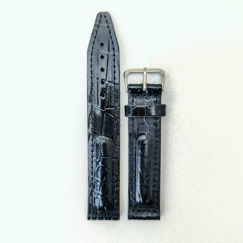 Ремешок фактура лаковая, под рептилию, диаметр шпильки 1 мм, размер 18мм, черный