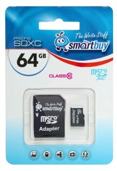 Карта памяти Smartbuy microSDXC Class 10 (10/10MB/s) 64GB + ADP