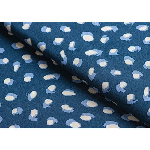 Ткань Штапель Бежевый горох на темно-синем Ширина - 150 см. Длина 2 м. Плотность 115 гр. /м. кв. штапель цветы с веточками на темно синем 2 0 м