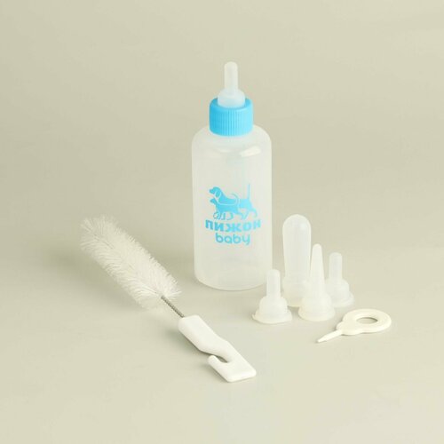 Набор для вскармливания Пижон бутылочка 60 мл с 4 сосками и ершиком голубой 528₽
