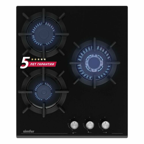 Газовая варочная панель Simfer 45см газ-контроль электроподжиг WOK конфорка закаленное стекло чугунные решетки комплект жиклеров для баллонного газа 5 лет гарантии черный 2269800₽