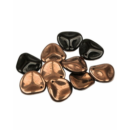 стеклянные чешские бусины rose petal 14х13 мм цвет light smokey topaz capri gold 10 шт Стеклянные чешские бусины, Rose Petal, 14х13 мм, цвет Jet Capri Gold, 10 шт.