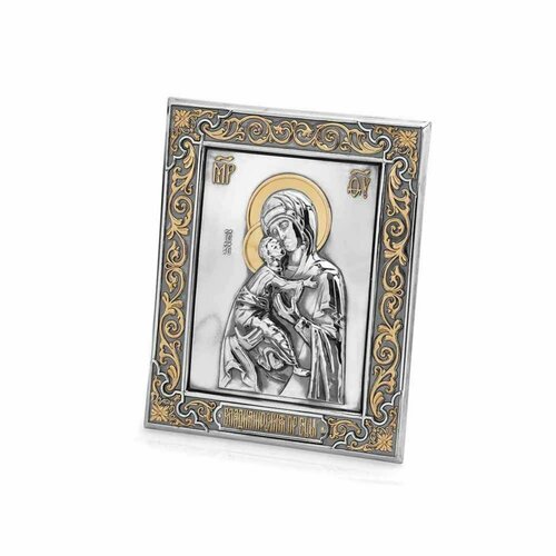 Икона владимирская божия матерь Красная Пресня серебро 925 пробы, покрытие - оксидирование, выборочное золочение, без вставок