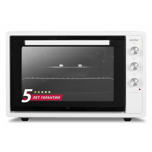 Мини-печь Simfer 5 режимов конвекция 70 литров 2 противня хромированная решетка подсветка эмалированная внутренняя поверхность 5 лет гарантии белый 2394700₽