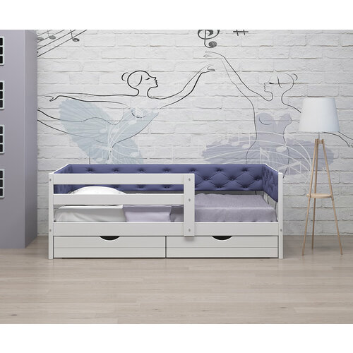 Детская кровать Золушка Комфорт массив березы 80х160см с двойным бортиком и ящиками для игрушек цвет сиреневый 19500₽