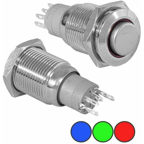 LAS2-GQH-11E/Y on-(on), Кнопка антивандальная с подсветкой , М16, IP40, никелированная латунь