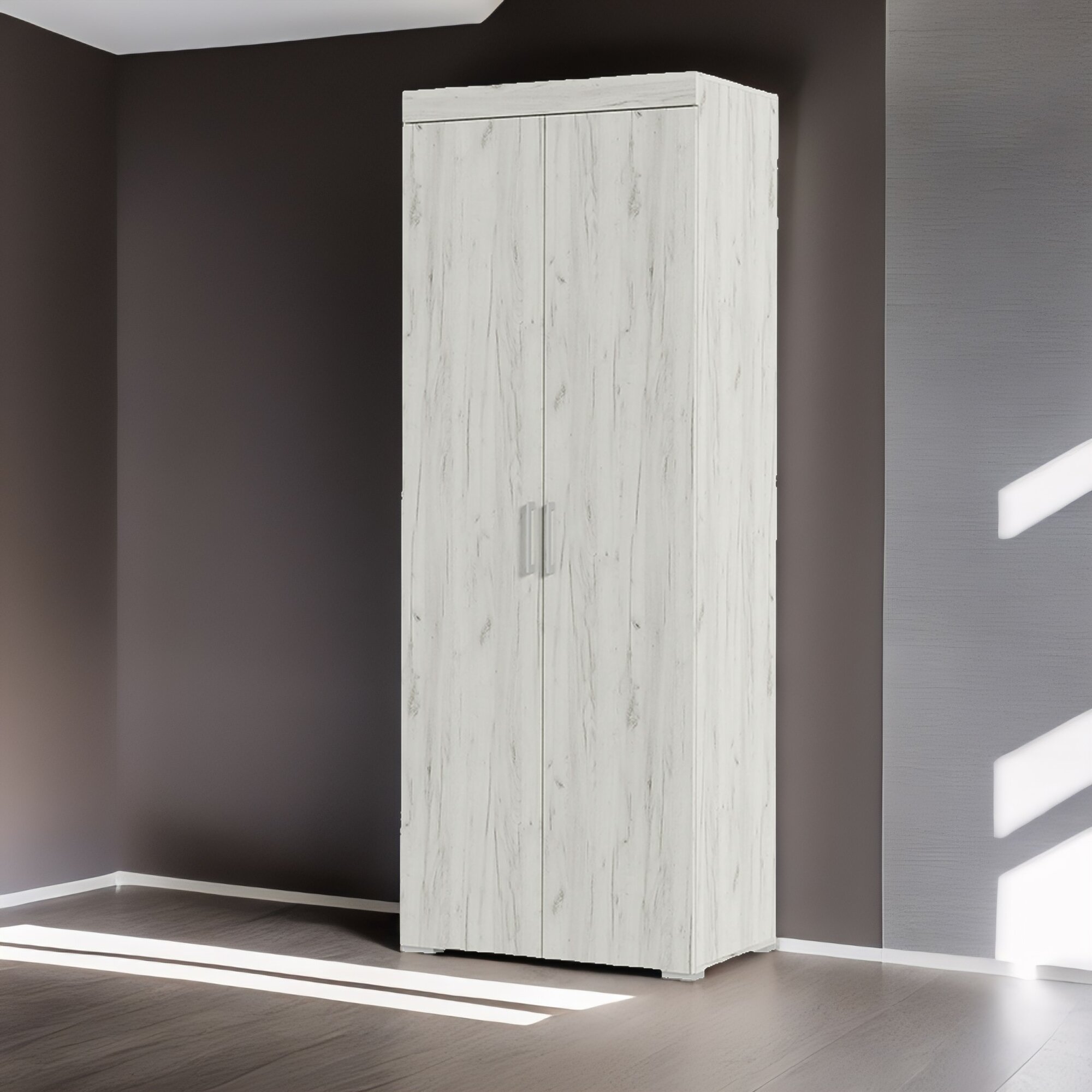 фото Шкаф двухстворчатый "Гранд" (80.2х212х48.3) Дуб крафт белый Стендмебель