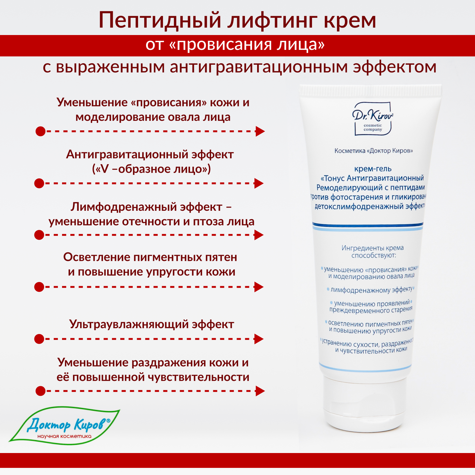 Крем-гель Dr. Kirov Cosmetic "Тонус-Лимфодренажный", гипоаллергенный, для век, шеи, 120 мл — фото 1