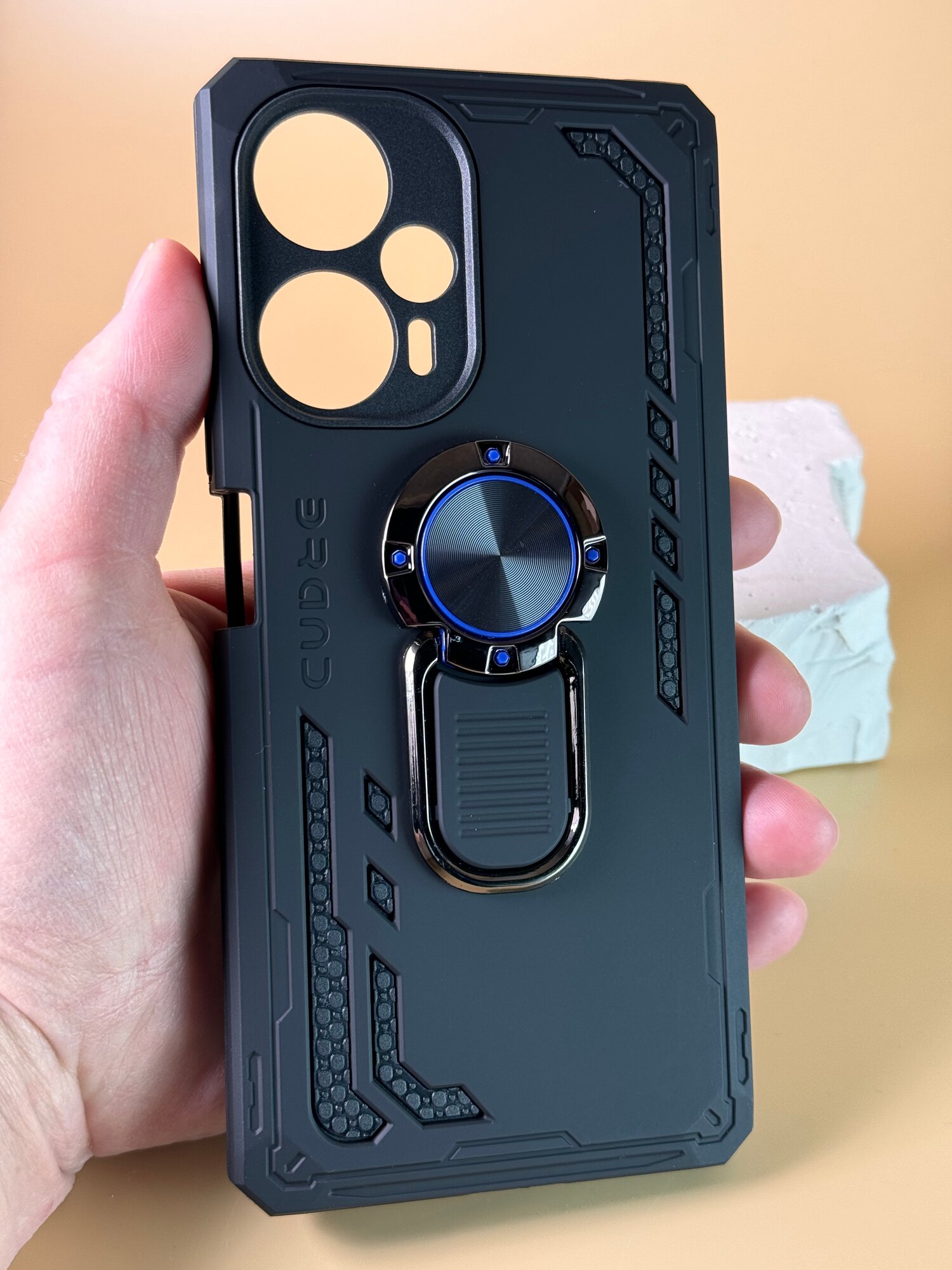 Чехол для Xiaomi Poco F5 / Сяоми Поко Ф5 противоударный, ударопрочный, усиленный, с кольцом, черный — фото 1
