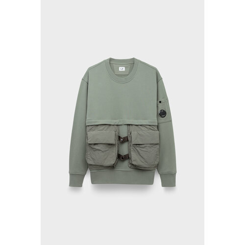Толстовка C.P. Company diagonal raised fleece mixed detachable sweatshirt, размер 56, зеленый