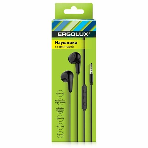 Наушники вкладыши с микрофоном проводные ELX-WHP01-C02 35мм 12м коробка черн Ergolux 15282 780₽