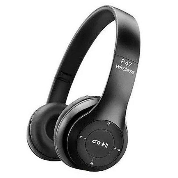 Беспроводные наушники P47 Bluetooth 5.0 EDR Wireless с микрофоном, FM-радио, с поддержкой SD-карты памяти (Mp3-плеер) черный — фото 1