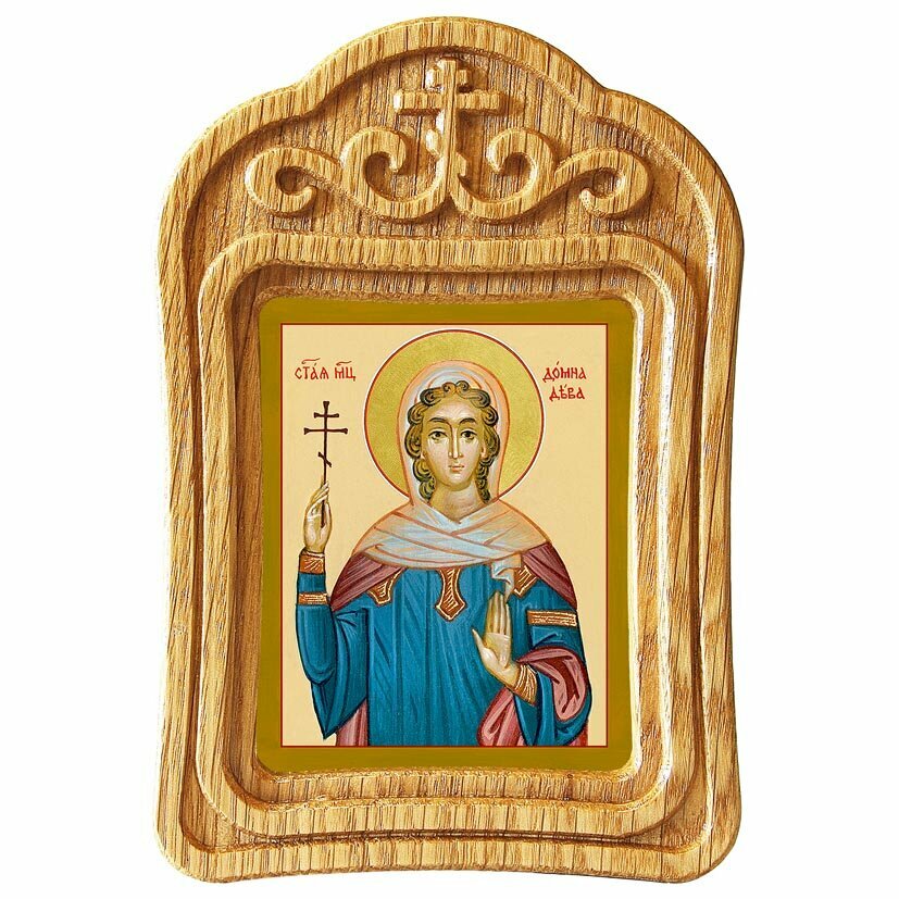 Мученица Домна Никомидийская, дева, икона в резной деревянной рамке