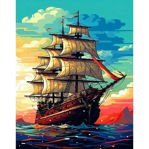 Алмазная мозаика. Картина стразами (на подрамнике размер 30х40 см, полная выкладка, круглые стразы) Парусник