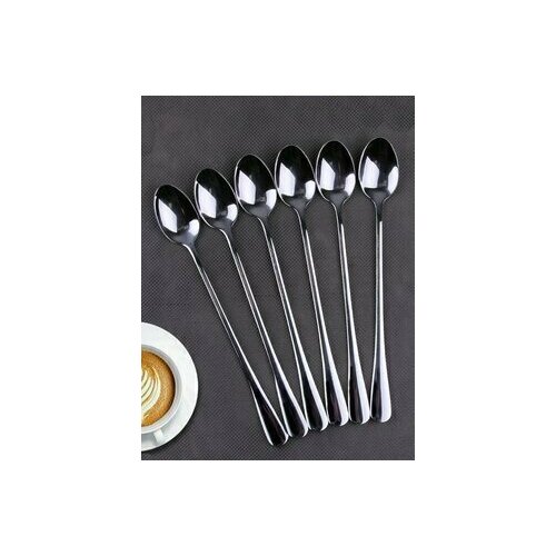 Ложка чайная с удлиненной ручкой, 6 шт серебристый 3 1 19.5 см