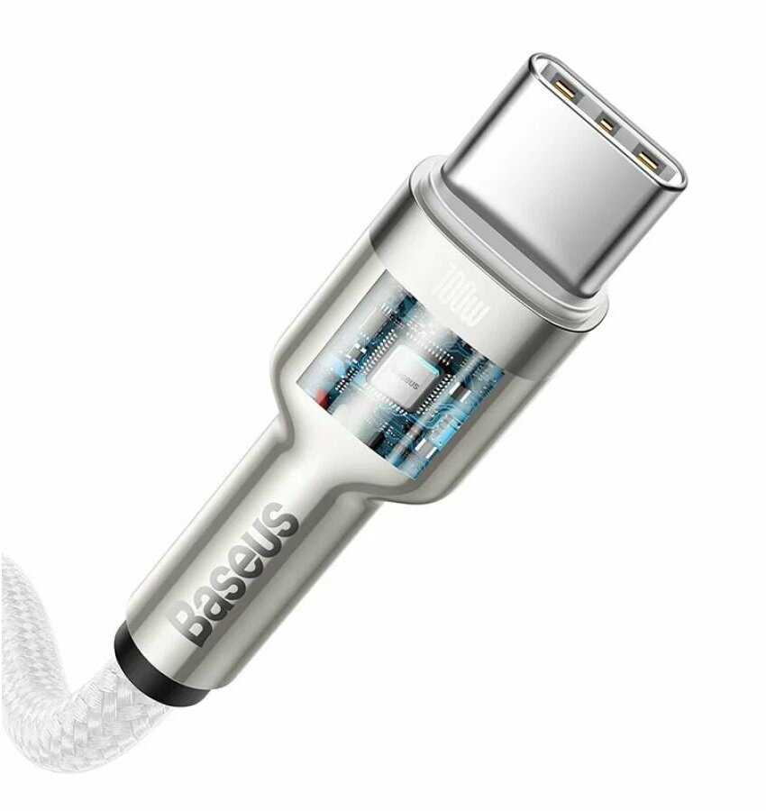 Кабель Type-C to Type-C Baseus Cafule Series Metal Data Cable 100W 2м, белый (CATJK-D02) — фото 1