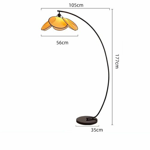Торшер в японском стиле с абажуром из ротанга (маленький 105*177 см абажур желтая ткань)
