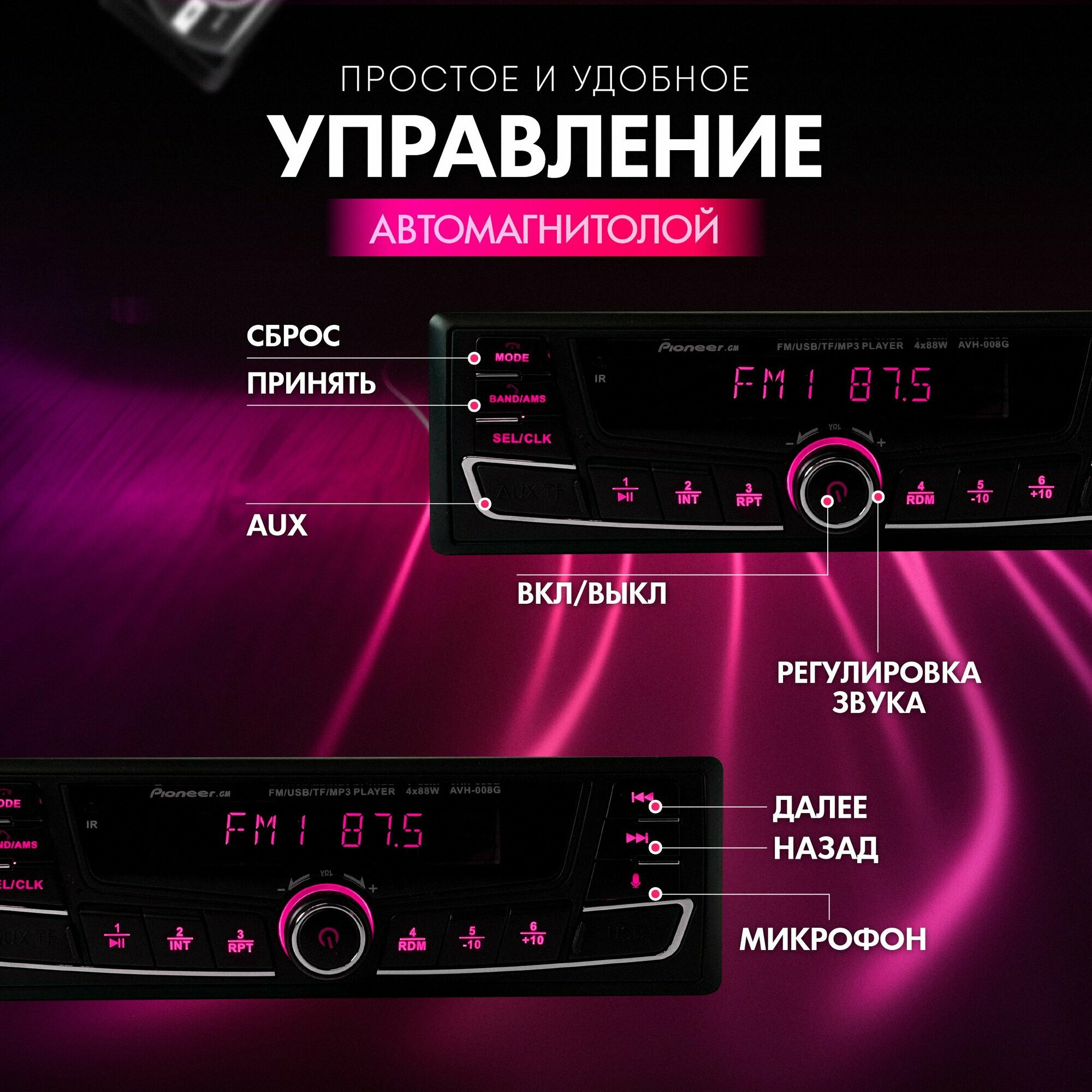 Автомагнитола 1din с bluetooth магнитола для автомобиля, 60W — фото 1