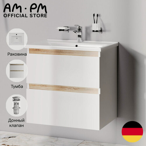 Изображение товара Раковина для ванной комнаты AM.PM, с донным клапаном, фарфор, 65х45х17,5см, белая