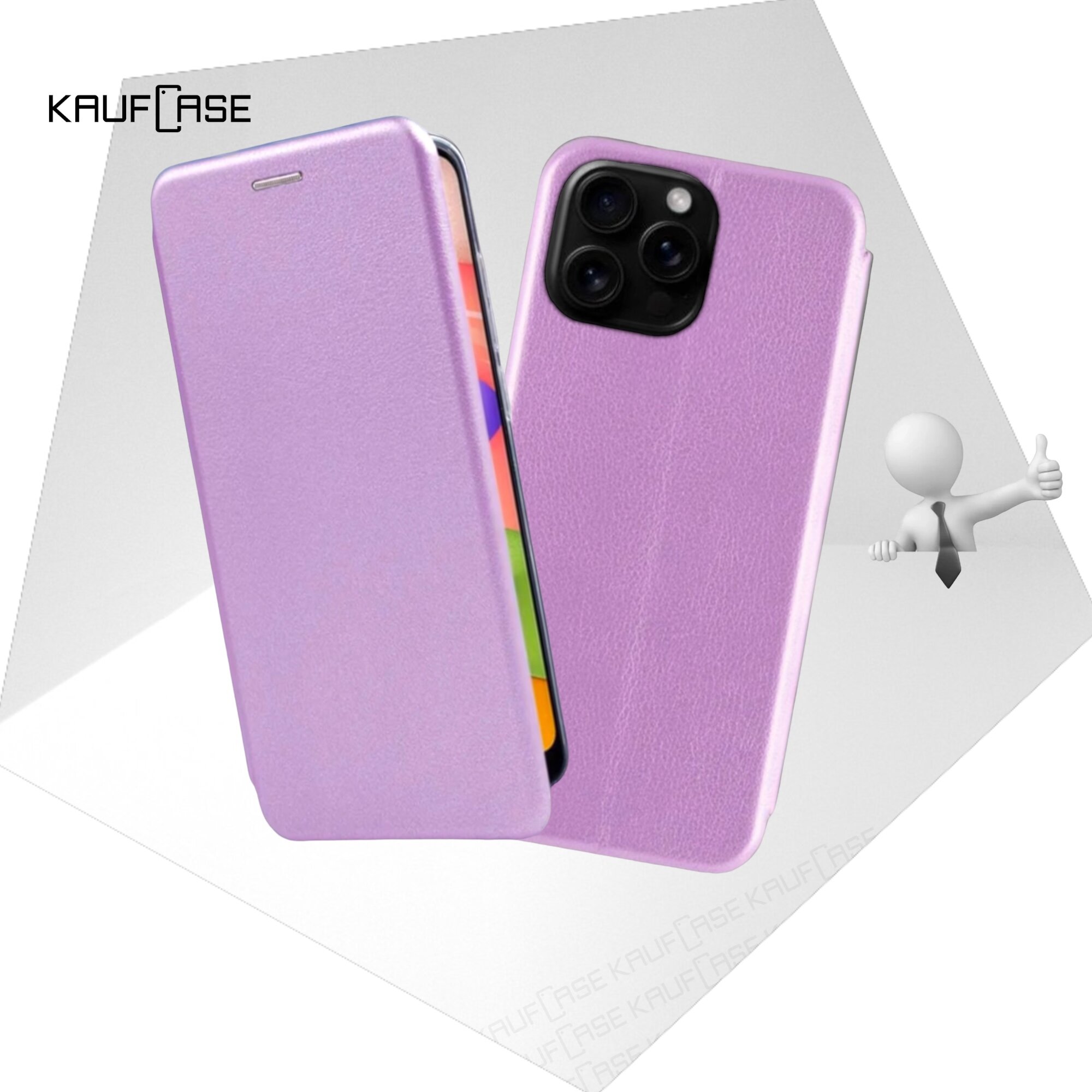 Чехол книжка для телефона Apple iPhone 16 Pro Max (6.9"), сиреневый. Текстура под кожу
