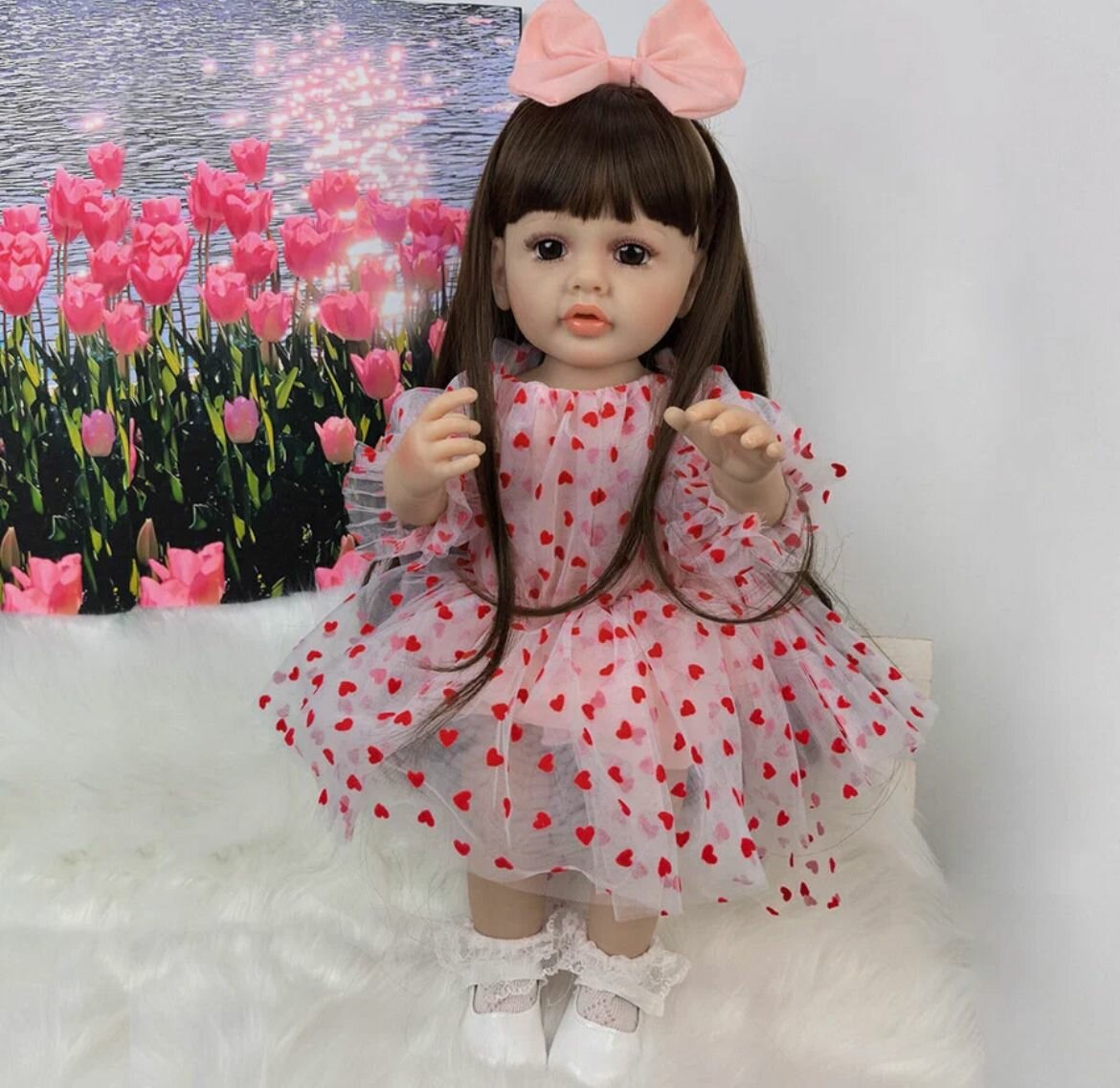 Кукла Reborn 55 см брюнетка, с аксессуарами и одеждой — фото 1