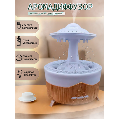 Ночник аромадиффузор увлажнитель воздуха Гриб с эффектом дождя и пультом.