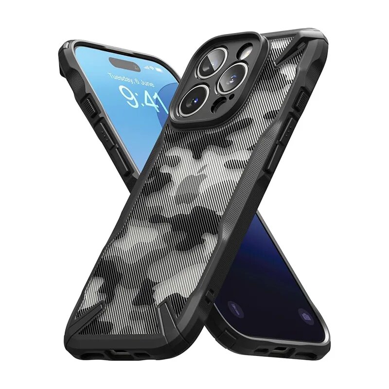 Ringke Fusion-X, совместимый с iPhone 16 Pro Max (2024), чехол с мягкой рамкой из ТПУ, прозрачная жесткая задняя крышка из ПК, гибридная крышка, Camo for 16 Pro Max