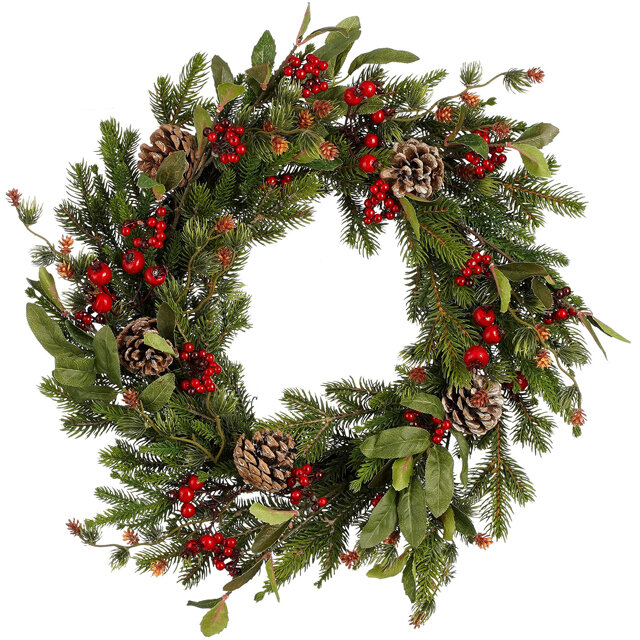 Венок Austin 50 см с шишками и ягодами литая 100%